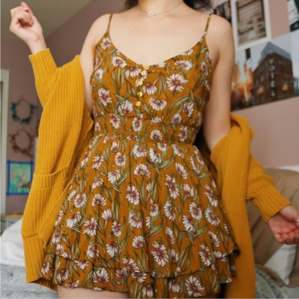 SEEK The Label Mustard Floral Button-Front Size Small Romper. Boho, Festival